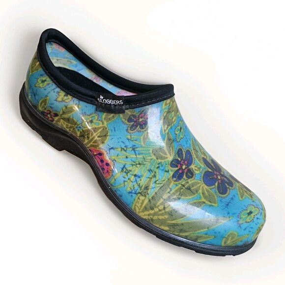 Sloggers Waterproof Graden Shoes Women’s Size 10 Slip On Blue Floral - Picture 1 of 7